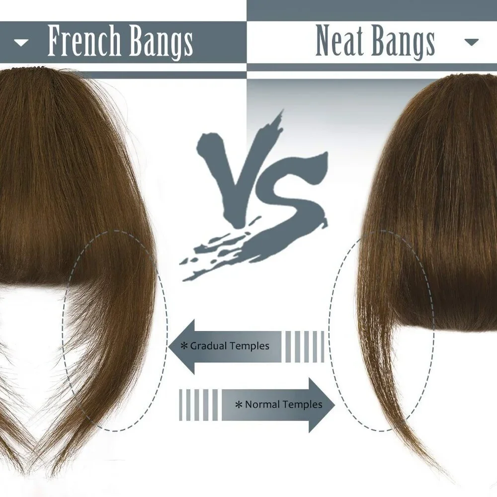Human Hair Clip In Bangs Dark Brown French Fringe for Women Easy Style